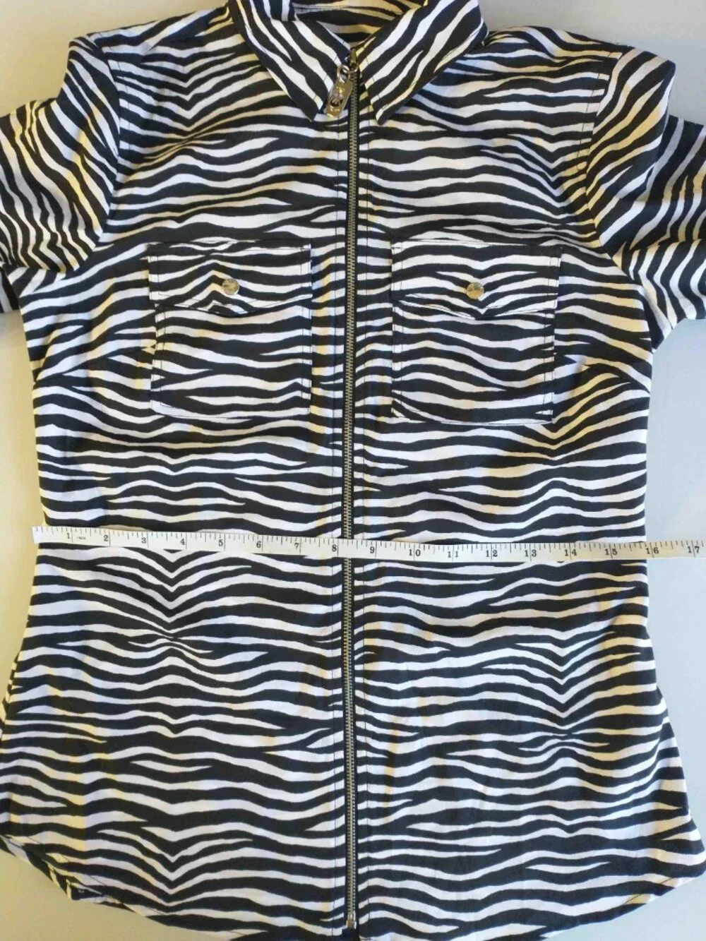Michael Kors Zebra Print Zip-Front Roll-Tab Utility Lightweight Blouse XS
